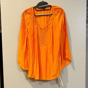 Zac & Rachel Vibrant Orange Blouse with Lace Accents